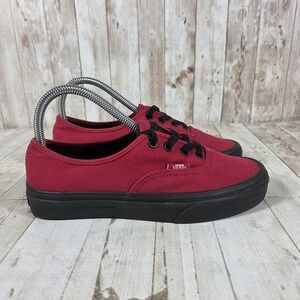 Vans Authentic Red Black Canvas Low Top Skate Sneakers Womens 6.5